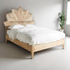Hand-carved Craftology Palm Leaf Queen Bed Natural Brown | Wood Carved Bed Natural Frame Brown