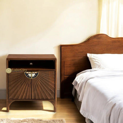 Hand-carved Daybreak Nightstand Table Brown | Hand-carved Daybreak Bedside Table Brown