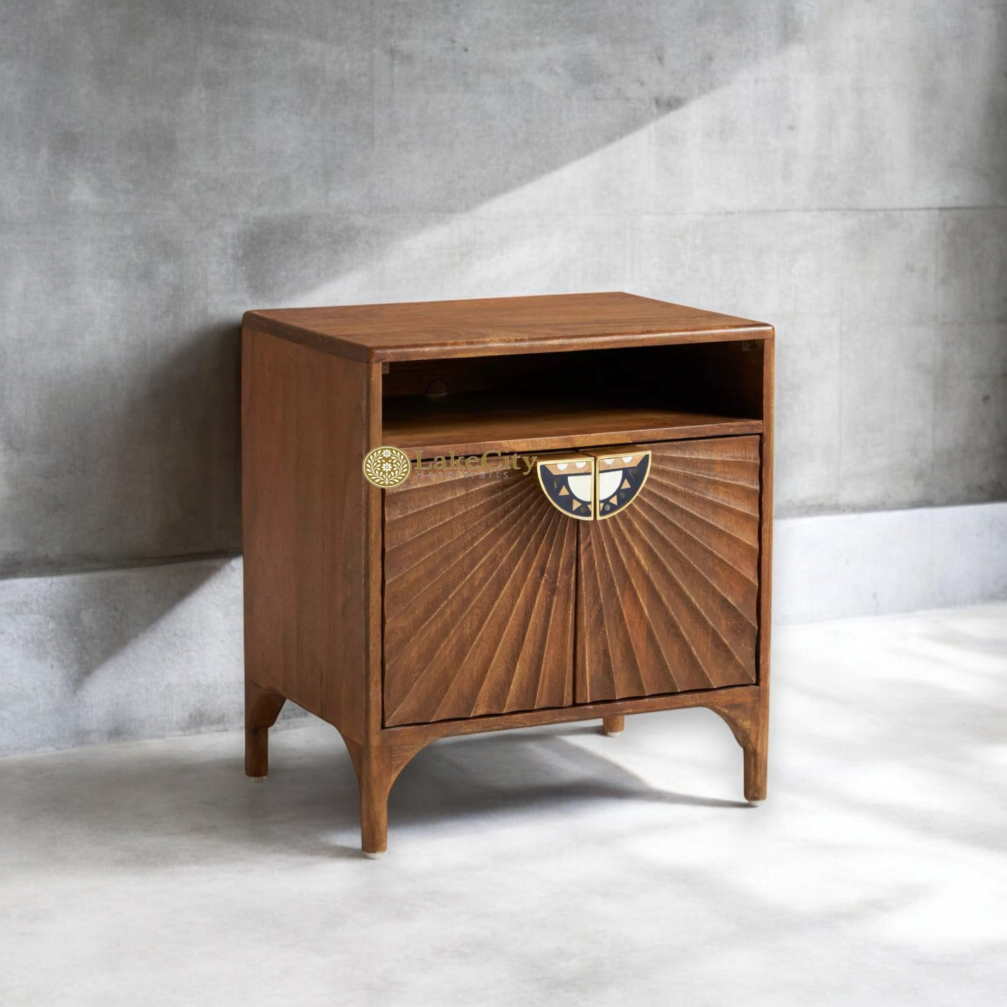 Hand-carved Daybreak Nightstand Table Brown | Hand-carved Daybreak Bedside Table Brown