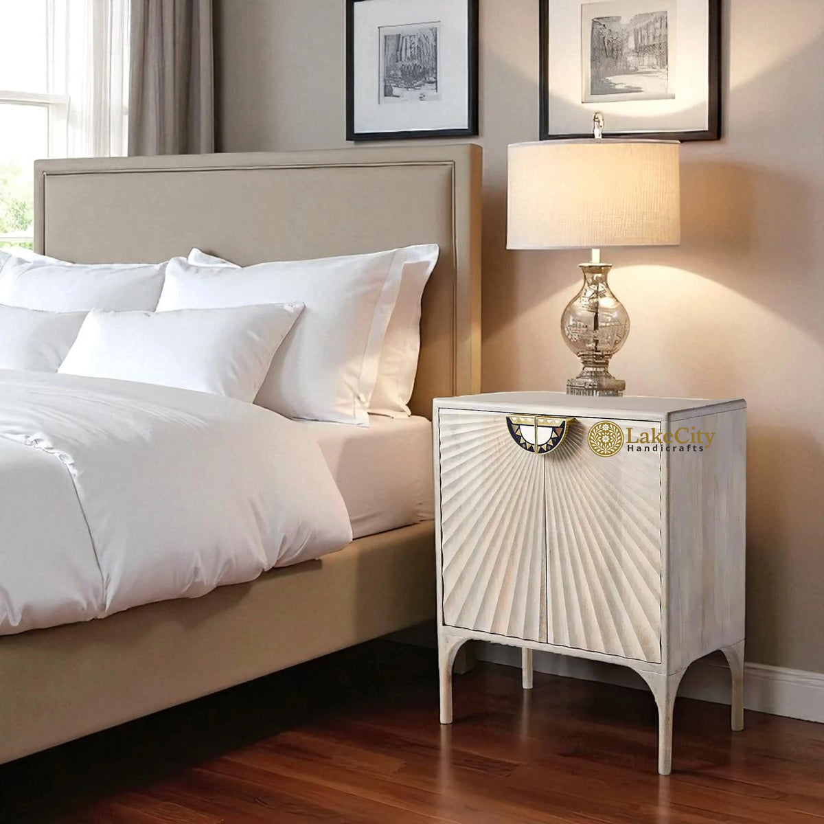 Hand-carved Daybreak Nightstand Table Grey | Hand-carved Daybreak Bedside Table Grey
