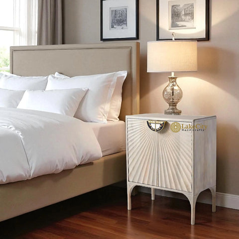 Hand-carved Daybreak Nightstand Table Grey | Hand-carved Daybreak Bedside Table Grey