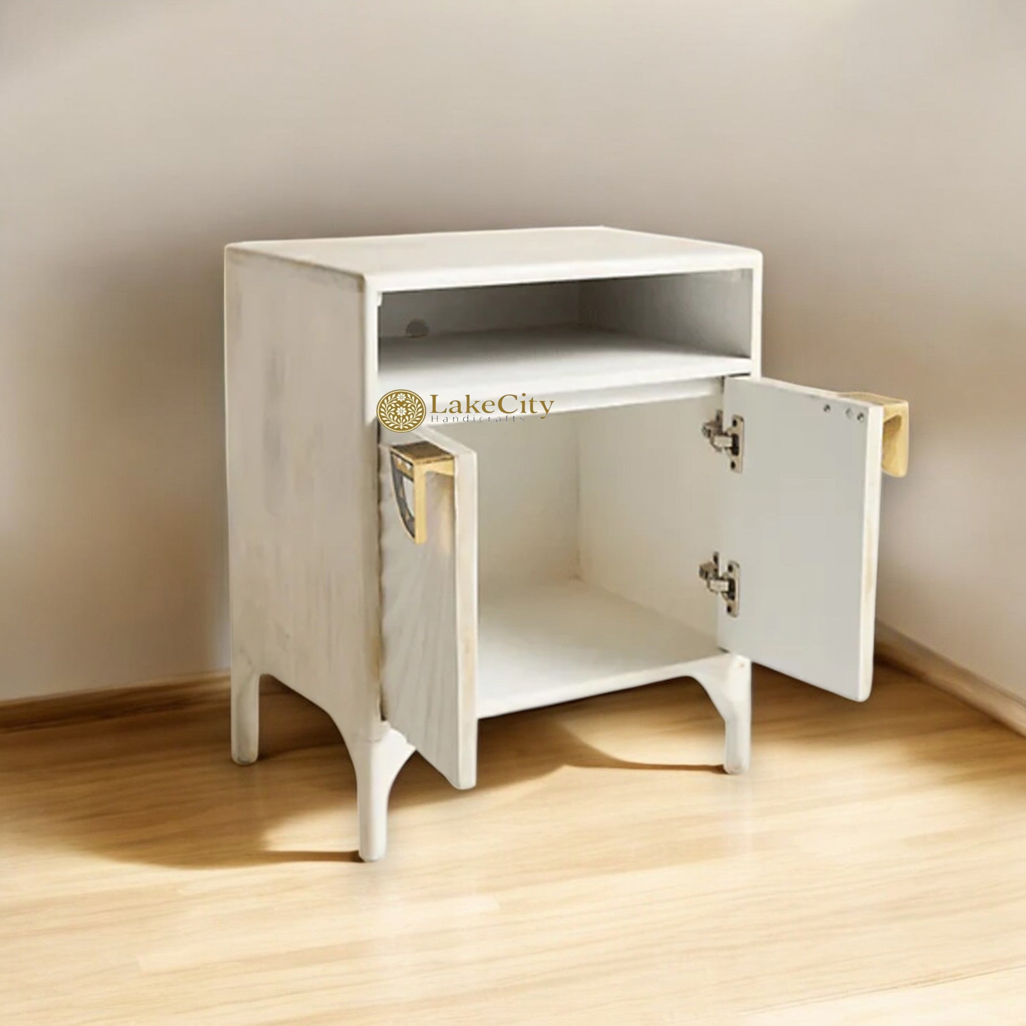 Hand-carved Daybreak Nightstand Table White | Hand-carved Daybreak Bedside Table White