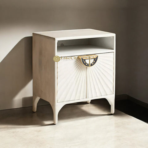 Hand-carved Daybreak Nightstand Table White | Hand-carved Daybreak Bedside Table White