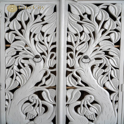 Hand-carved Elephants Design 2 Doors Armoire White | Hand-carved Elephants Design 2 Doors Wardrobe
