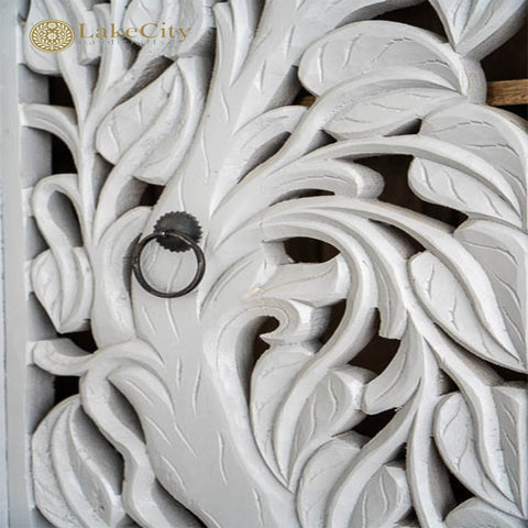 Hand-carved Elephants Design 2 Doors Armoire White | Hand-carved Elephants Design 2 Doors Wardrobe