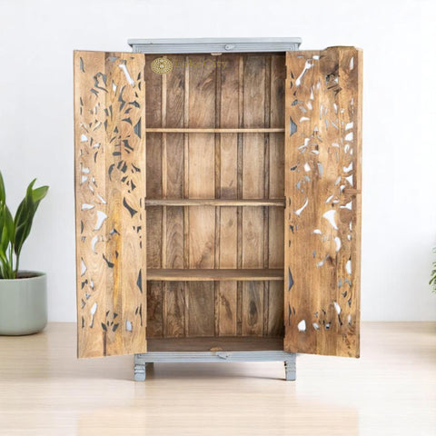 Hand-carved Elephants Design 2 Doors Armoire White | Hand-carved Elephants Design 2 Doors Wardrobe