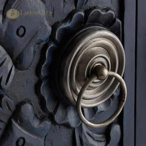 Hand-carved Fish-wave 2 Doors Armoire Black | Hand-carved Wood Fish-wave 2 Doors Wardrobe