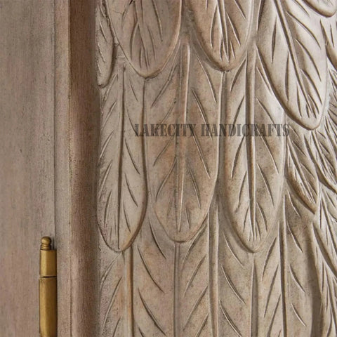 Hand-carved Flamingo 2 Doors Armoire Natural Brown | Hand-carved Flamingo 2 Doors Wardrobe Natural Brown