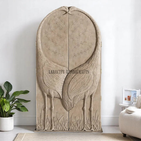 Hand-carved Flamingo 2 Doors Armoire Natural Brown | Hand-carved Flamingo 2 Doors Wardrobe Natural Brown