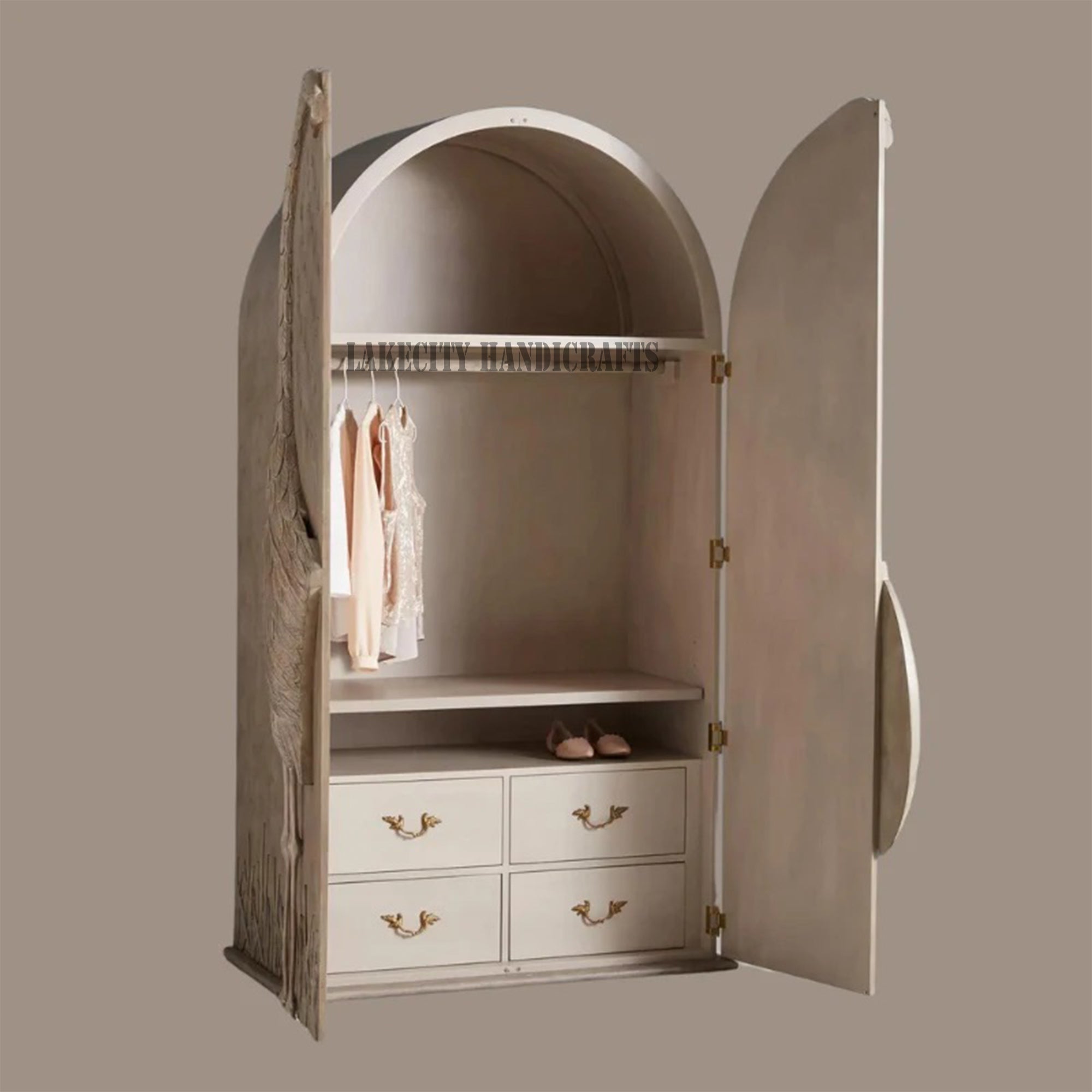 Hand-carved Flamingo 2 Doors Armoire Natural Brown | Hand-carved Flamingo 2 Doors Wardrobe Natural Brown