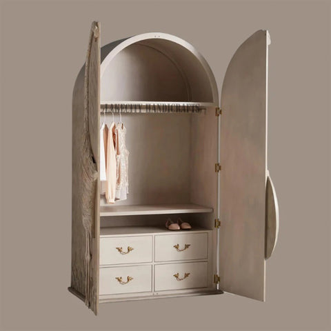 Hand-carved Flamingo 2 Doors Armoire Natural Brown | Hand-carved Flamingo 2 Doors Wardrobe Natural Brown