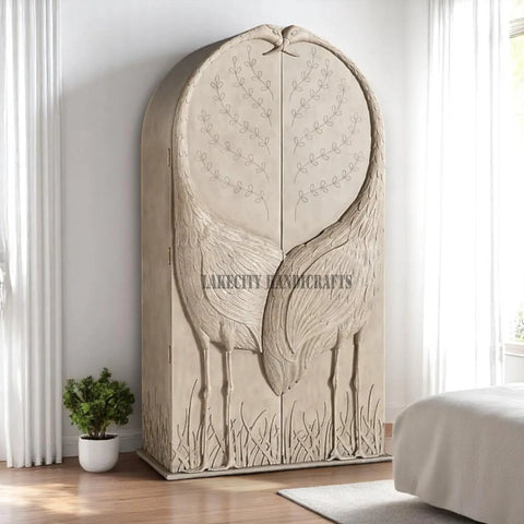 Hand-carved Flamingo 2 Doors Armoire Natural Brown | Hand-carved Flamingo 2 Doors Wardrobe Natural Brown