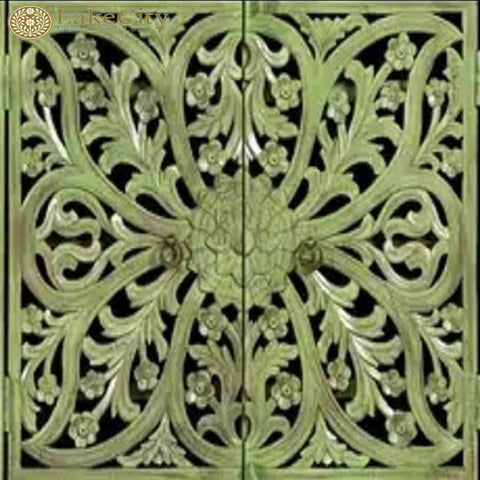 Hand-carved Floral Design 4 Doors Sideboard Buffet Green