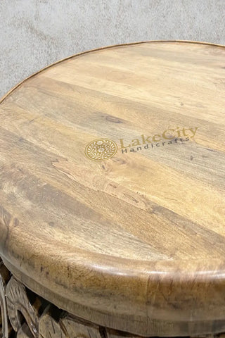 Hand-carved Floral Design Coffee Table Large in Dark Brown