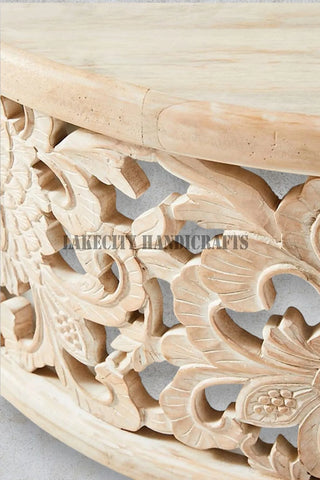 Hand-carved Floral Design Coffee Table Large in Natural Brown