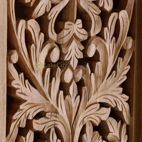 Hand-carved Flower-vine 2 Doors Armoire Natural Brown | Hand-carved Wood Flower-vine 2 Doors Wardrobe