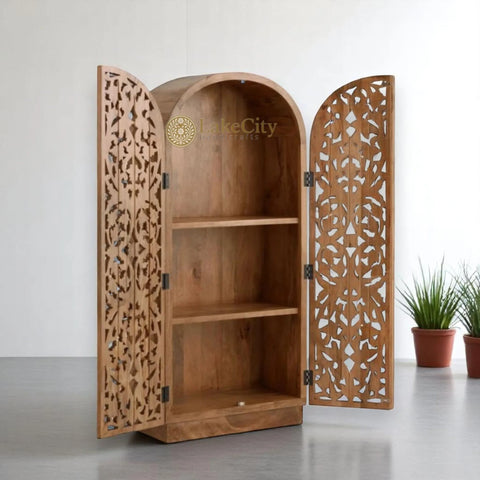 Hand-carved Flower-vine 2 Doors Armoire Natural Brown | Hand-carved Wood Flower-vine 2 Doors Wardrobe