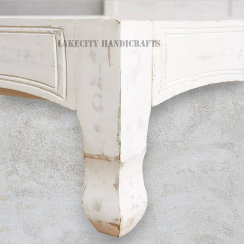 Hand-carved Lotus Bed Natural White | Carved Wood bed Frame White | Carved Wood Bed