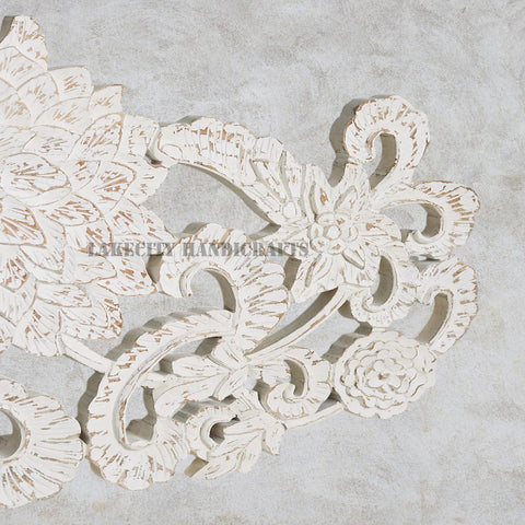 Hand-carved Lotus Bed Natural White | Carved Wood bed Frame White | Carved Wood Bed