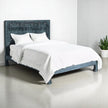 Hand-carved Low Lombok Bed Natural Blue | Wood Carved Bed Natural Frame Blue