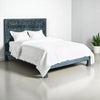Hand-carved Low Lombok Bed Natural Blue | Wood Carved Bed Natural Frame Blue