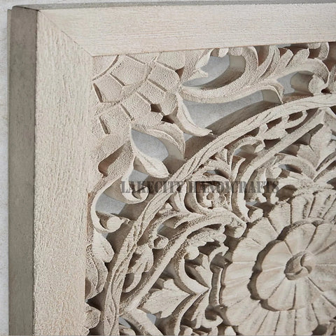 Hand-carved Low Lombok Bed Natural Grey | Wood Carved Bed Natural Frame Grey