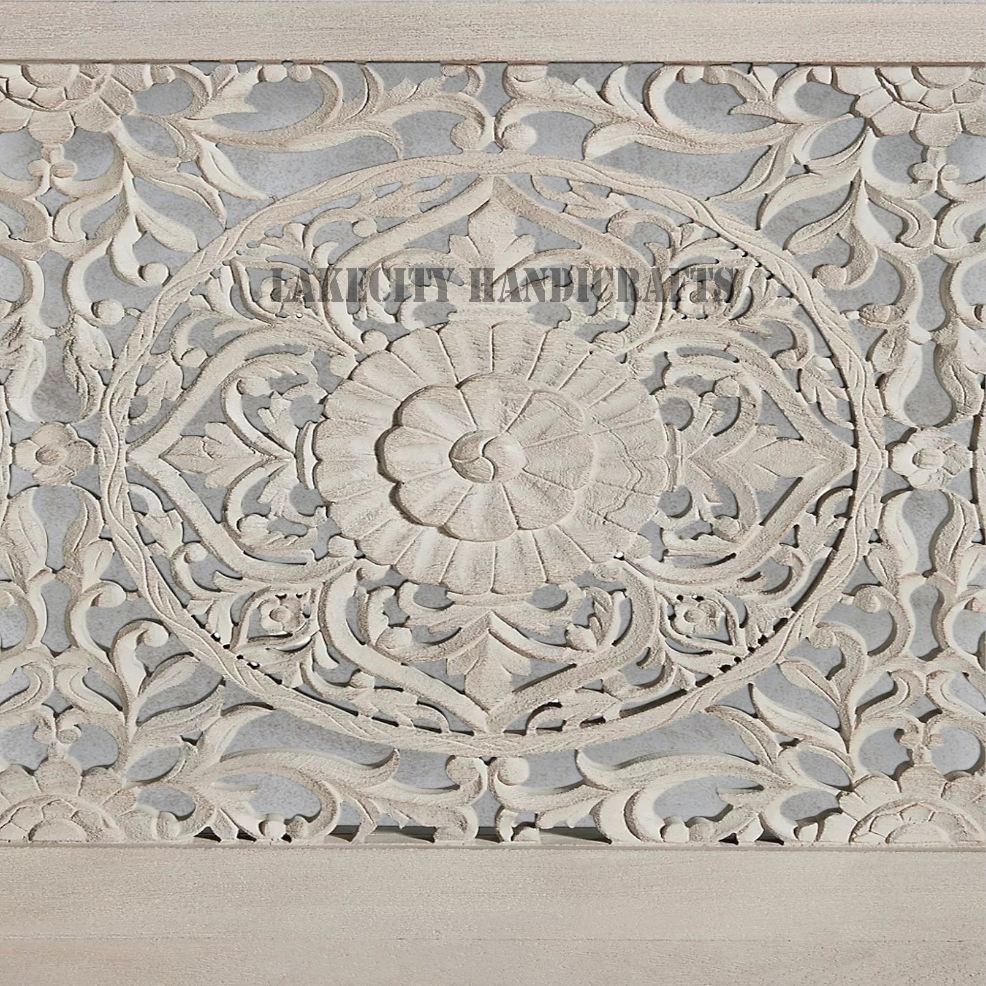 Hand-carved Low Lombok Bed Natural Grey | Wood Carved Bed Natural Frame Grey