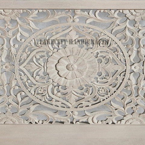 Hand-carved Low Lombok Bed Natural Grey | Wood Carved Bed Natural Frame Grey