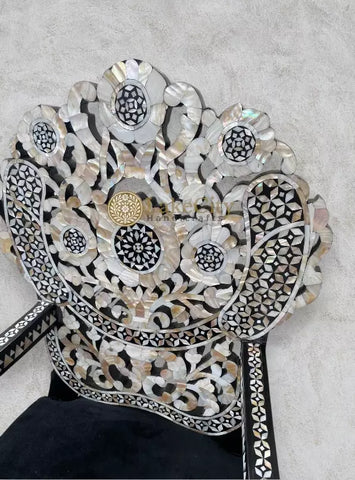 Handcarved MOP Inlay Ornate Flower Chair Black