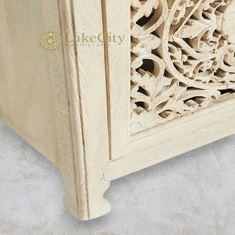 Hand-carved New York Lombok 2 Doors Media Unit White Wash | Hand-carved New York Lombok 2 Doors Entertainment Unit White Wash