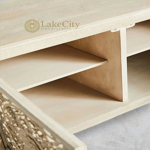 Hand-carved New York Lombok 2 Doors Media Unit White Wash | Hand-carved New York Lombok 2 Doors Entertainment Unit White Wash