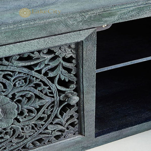 Hand-carved New York Lombok 2 Doors Media Unit Indigo | Hand-carved New York Lombok 2 Doors Entertainment Unit Indigo