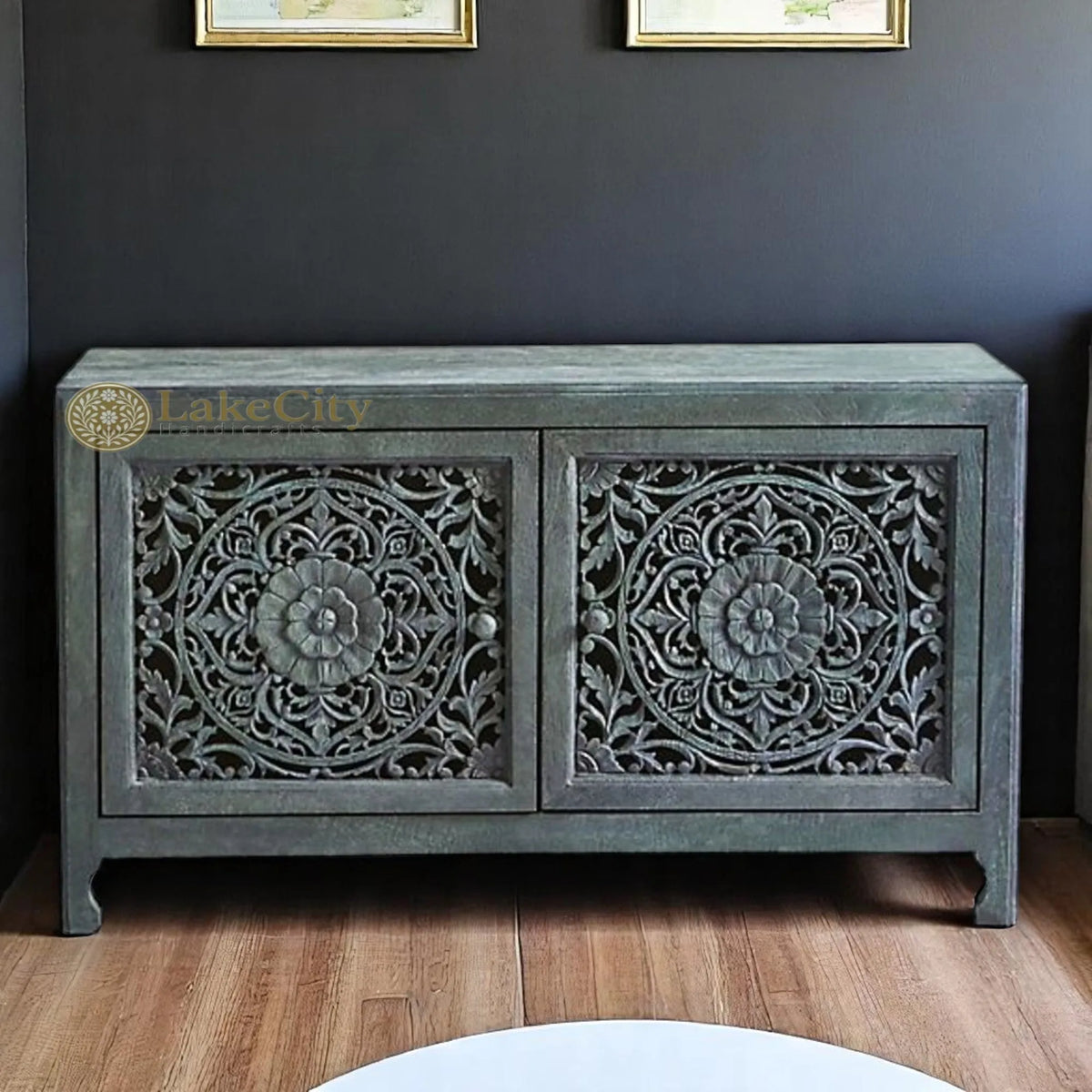Hand-carved New York Lombok 2 Doors Media Unit Indigo | Hand-carved New York Lombok 2 Doors Entertainment Unit Indigo