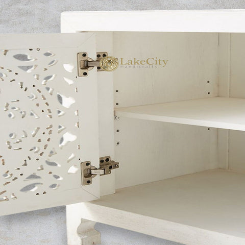 Hand-carved New York Lombok 2 Doors Media Unit White Main | Hand-carved New York Lombok 2 Doors Entertainment Unit White