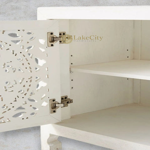Hand-carved New York Lombok 2 Doors Media Unit White Main | Hand-carved New York Lombok 2 Doors Entertainment Unit White