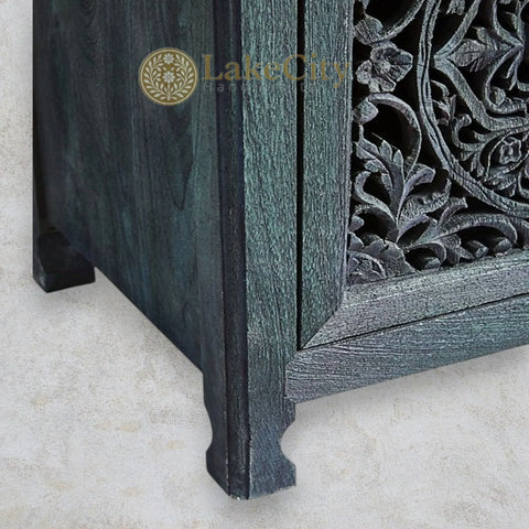 Hand-carved New York Lombok 3 Doors Media Unit Indigo | Hand-carved New York Lombok 3 Doors Entertainment Unit Indigo