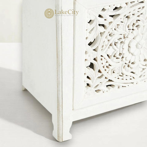 Hand-carved New York Lombok 3 Doors Media Unit White Main | Hand-carved New York Lombok 3 Doors Entertainment Unit White