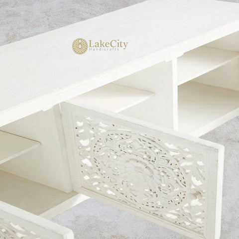 Hand-carved New York Lombok 3 Doors Media Unit White Main | Hand-carved New York Lombok 3 Doors Entertainment Unit White