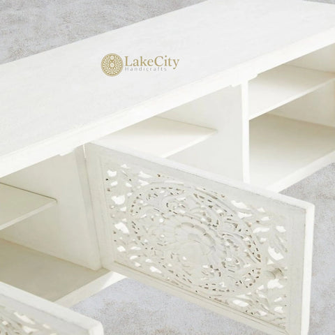 Hand-carved New York Lombok 3 Doors Media Unit White Main | Hand-carved New York Lombok 3 Doors Entertainment Unit White