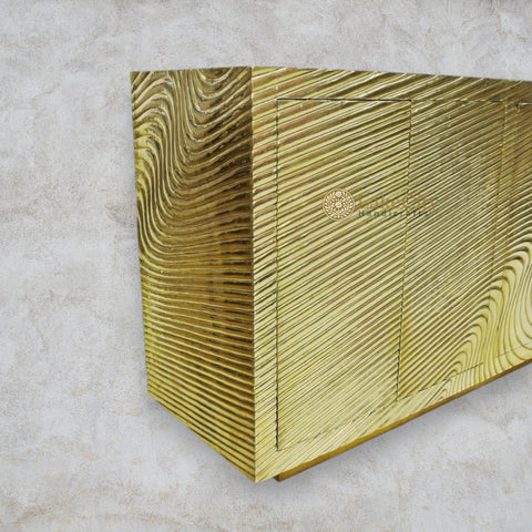 Hand-carved Wave Design Brass Credenza