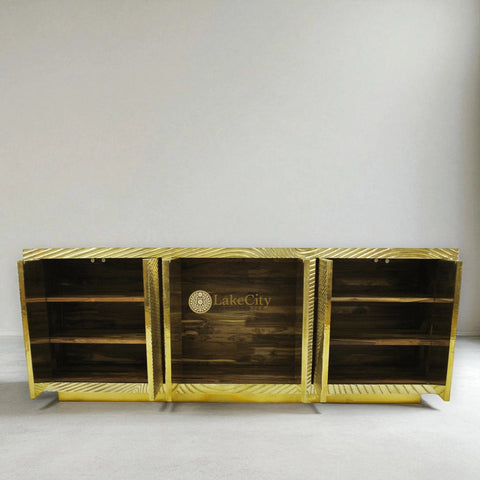 Hand-carved Wave Design Brass Credenza