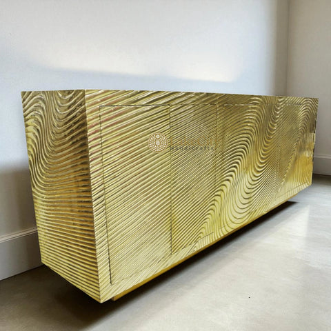 Hand-carved Wave Design Brass Credenza