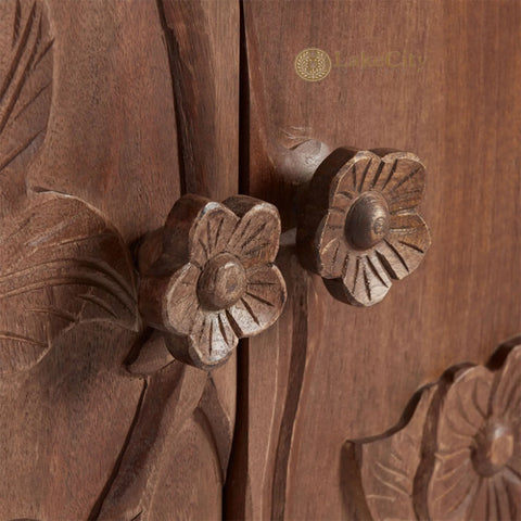 Hand-carved Wood Flowers 2 Doors Armoire | Hand-carved Wood Flowers 2 Doors Wardrobe
