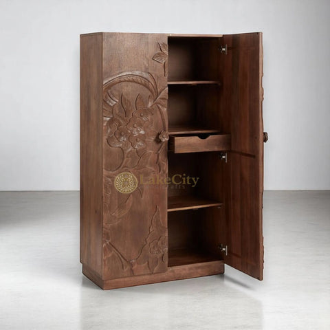 Hand-carved Wood Flowers 2 Doors Armoire | Hand-carved Wood Flowers 2 Doors Wardrobe