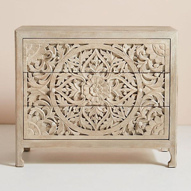 Luxury Handcarved Lombok 3 Drawer Dresser Grey 1