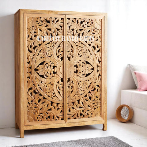 Hand-carved Lombok 2 Door Armoire Natural Brown | Hand-carved Lombok 2 Door Wardrobe Brown