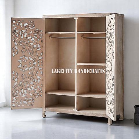Hand-carved Lombok 2 Door Armoire Grey | Hand-carved Lombok 2 Door Wardrobe Grey