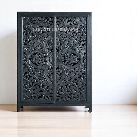 Hand-carved Lombok 2 Door Armoire Indigo Blue | Hand-carved Lombok 2 Door Wardrobe Indigo Blue