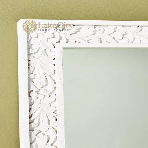 Hand-carved Lombok Large Floor Mirror Frame White