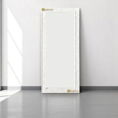 Hand-carved Lombok Large Floor Mirror Frame White